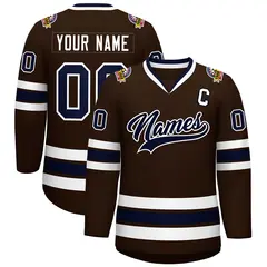 Classic Style Hockey Jersey in Brown Navy-White 1