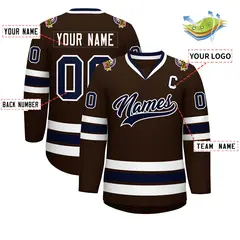 Classic Style Hockey Jersey in Brown Navy-White 2