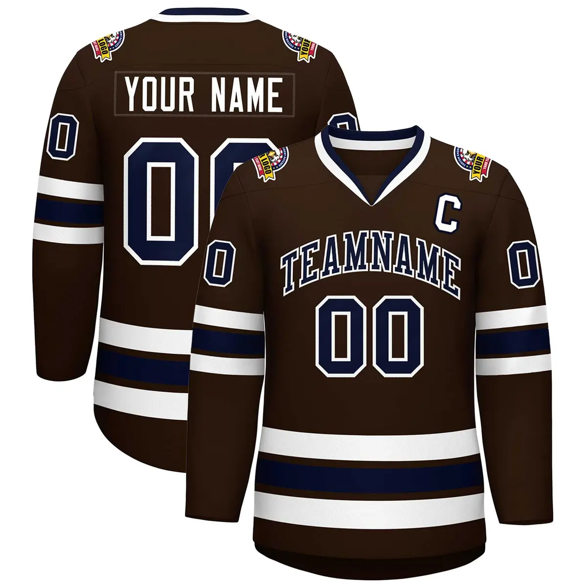 Classic Style Hockey Jersey in Brown Navy-White
