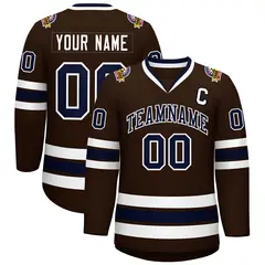 Classic Style Hockey Jersey in Brown Navy-White 1