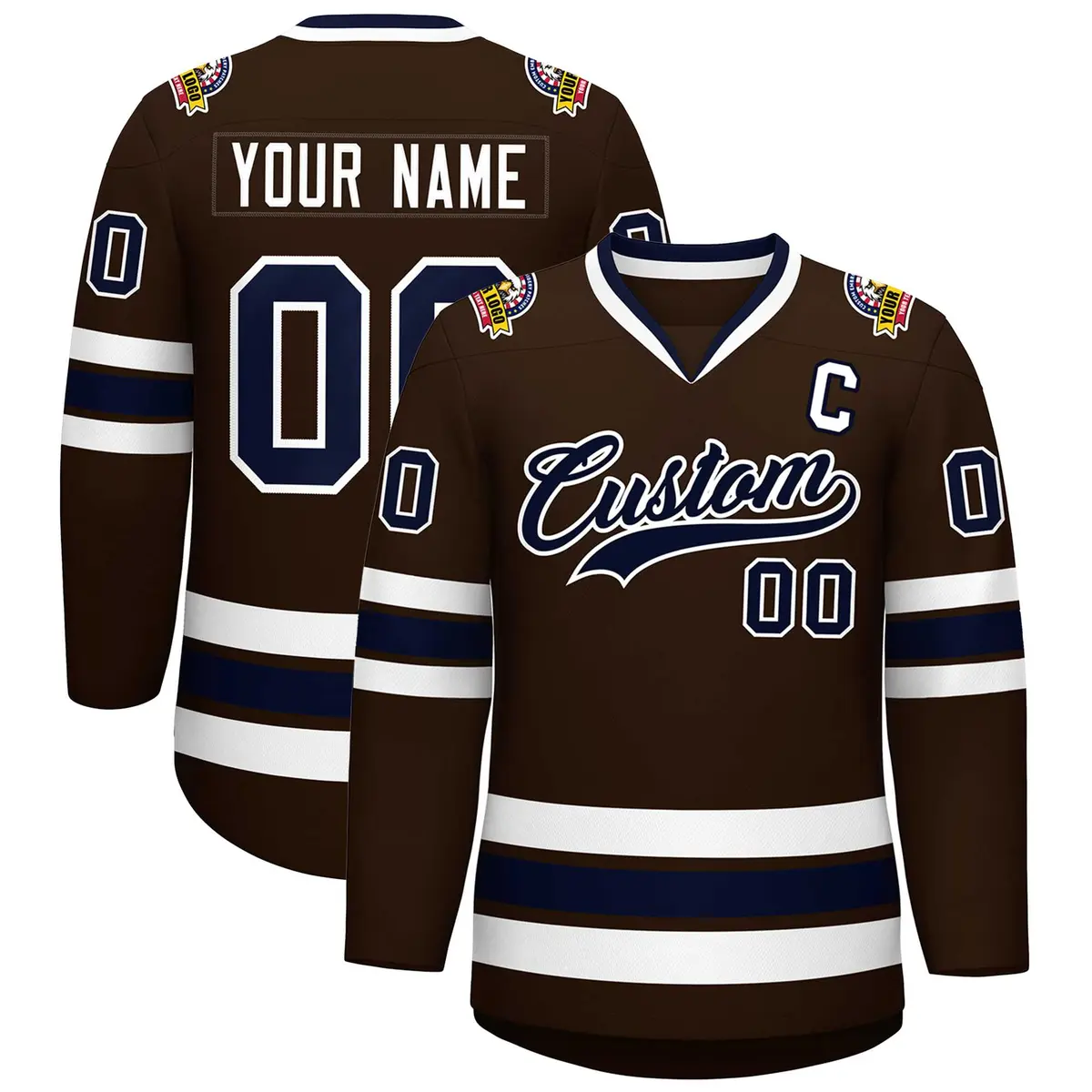 Classic Style Hockey Jersey in Brown Navy-White