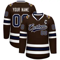 Classic Style Hockey Jersey in Brown Navy-White 1