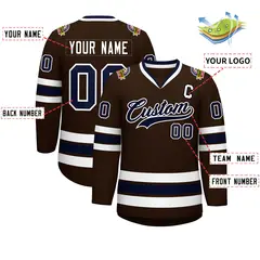 Classic Style Hockey Jersey in Brown Navy-White 2