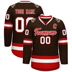 Classic Style Hockey Jersey in Brown Red-White 1