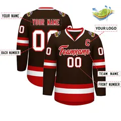 Classic Style Hockey Jersey in Brown Red-White 2