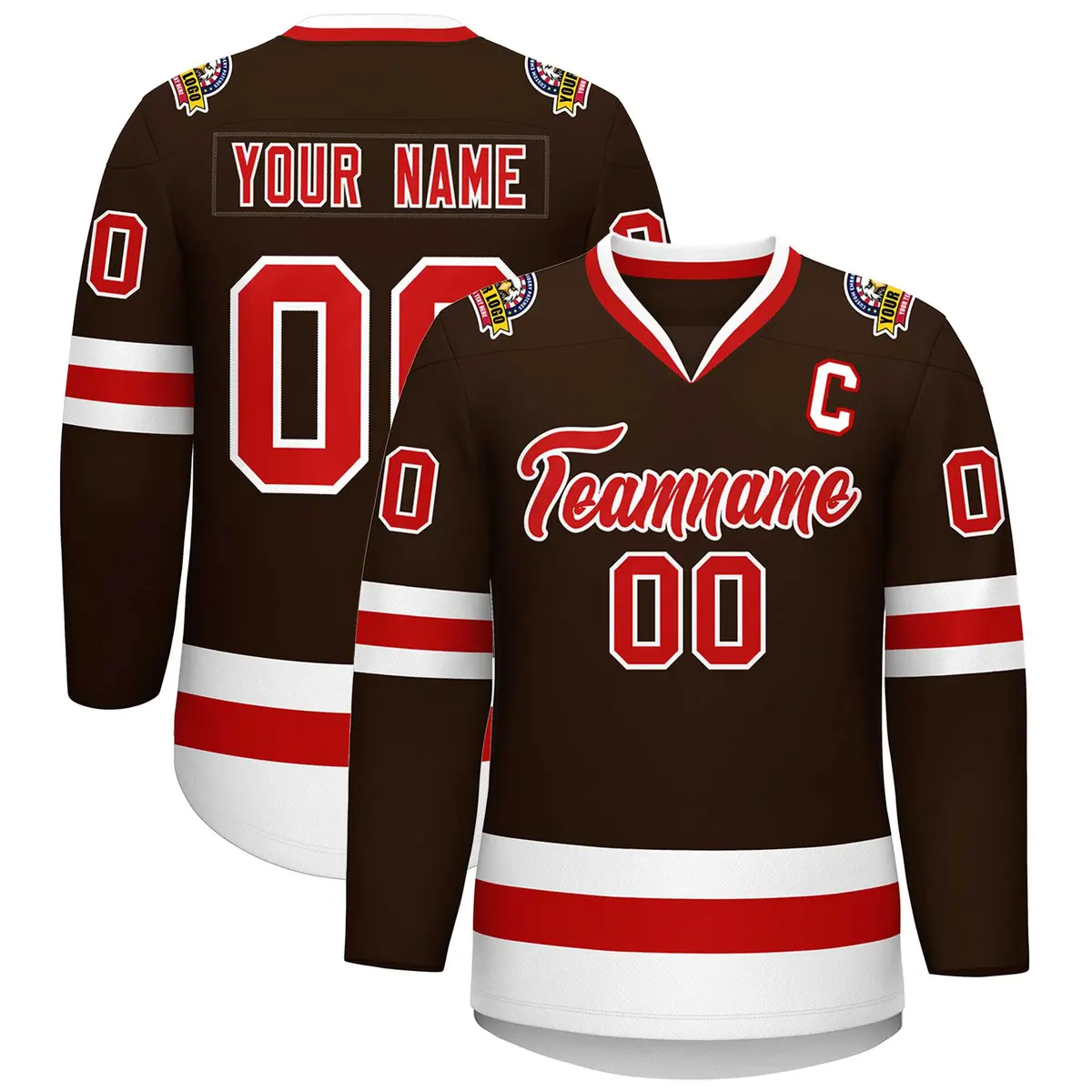 Classic Style Hockey Jersey in Brown Red-White