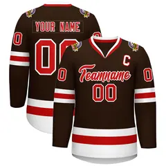 Classic Style Hockey Jersey in Brown Red-White 1