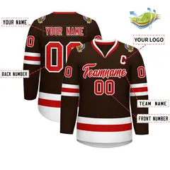 Classic Style Hockey Jersey in Brown Red-White 2