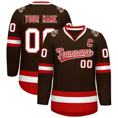 Classic Style Hockey Jersey in Brown Red-White 1