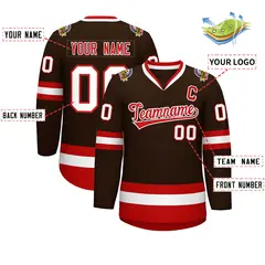 Classic Style Hockey Jersey in Brown Red-White 2