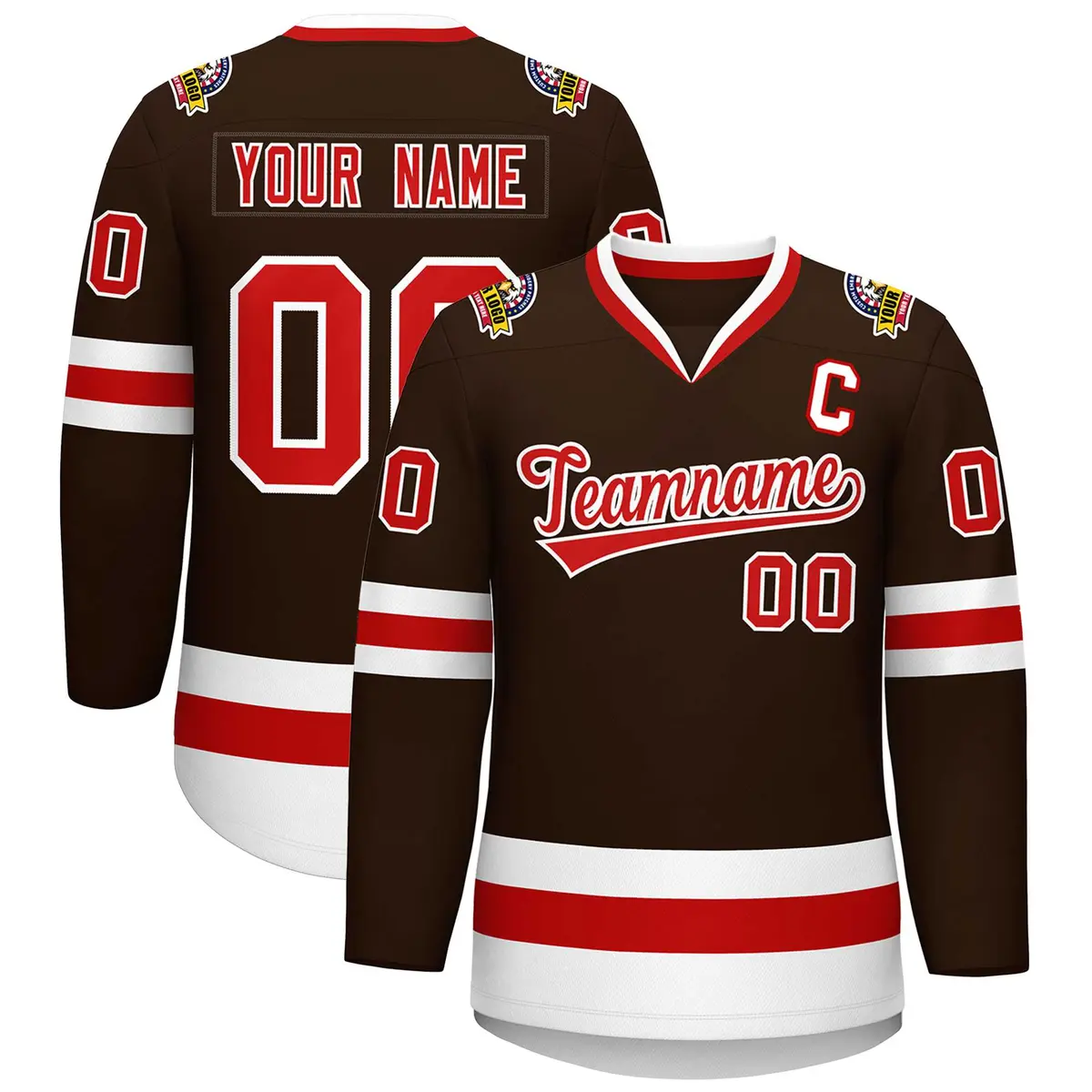 Classic Style Hockey Jersey in Brown Red-White