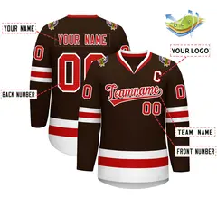 Classic Style Hockey Jersey in Brown Red-White 2