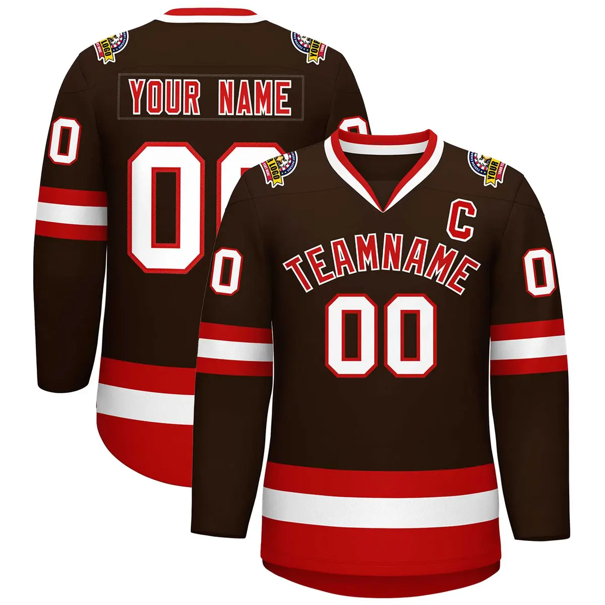 Classic Style Hockey Jersey in Brown Red-White