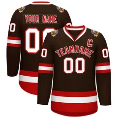 Classic Style Hockey Jersey in Brown Red-White 1