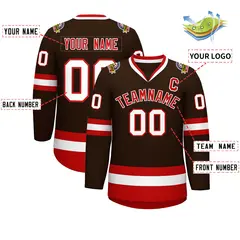 Classic Style Hockey Jersey in Brown Red-White 2
