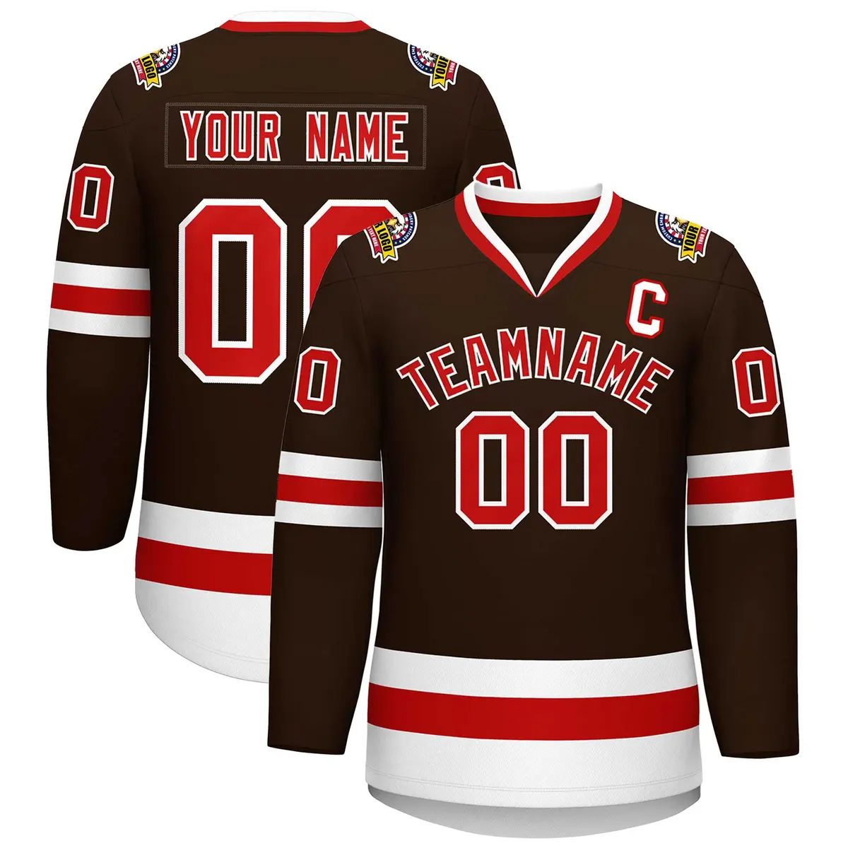 Classic Style Hockey Jersey in Brown Red-White