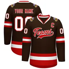 Classic Style Hockey Jersey in Brown Red-White 1