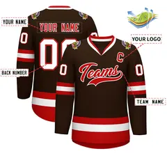 Classic Style Hockey Jersey in Brown Red-White 2