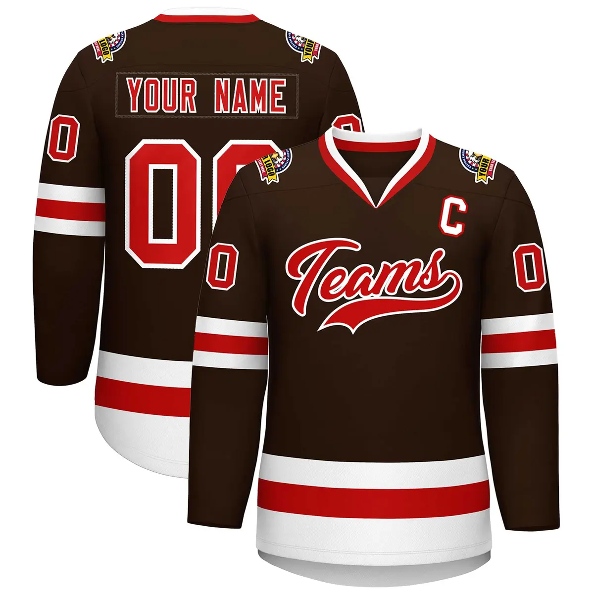 Classic Style Hockey Jersey in Brown Red-White