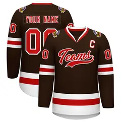 Classic Style Hockey Jersey in Brown Red-White 1