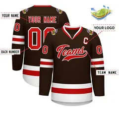 Classic Style Hockey Jersey in Brown Red-White 2