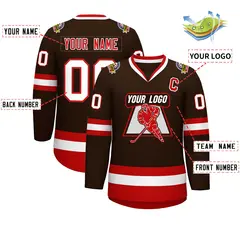 Classic Style Hockey Jersey in Brown Red-White 2