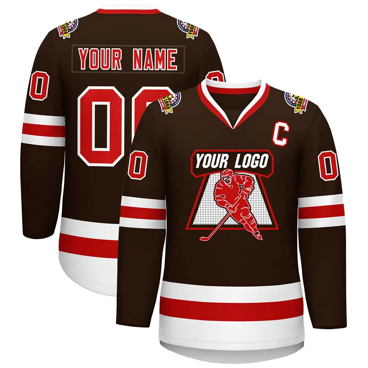 Classic Style Hockey Jersey in Brown Red-White