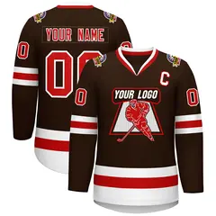 Classic Style Hockey Jersey in Brown Red-White 1