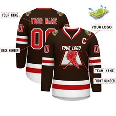 Classic Style Hockey Jersey in Brown Red-White 2