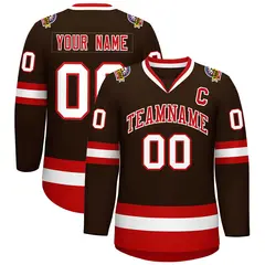Classic Style Hockey Jersey in Brown Red-White 1