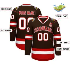 Classic Style Hockey Jersey in Brown Red-White 2
