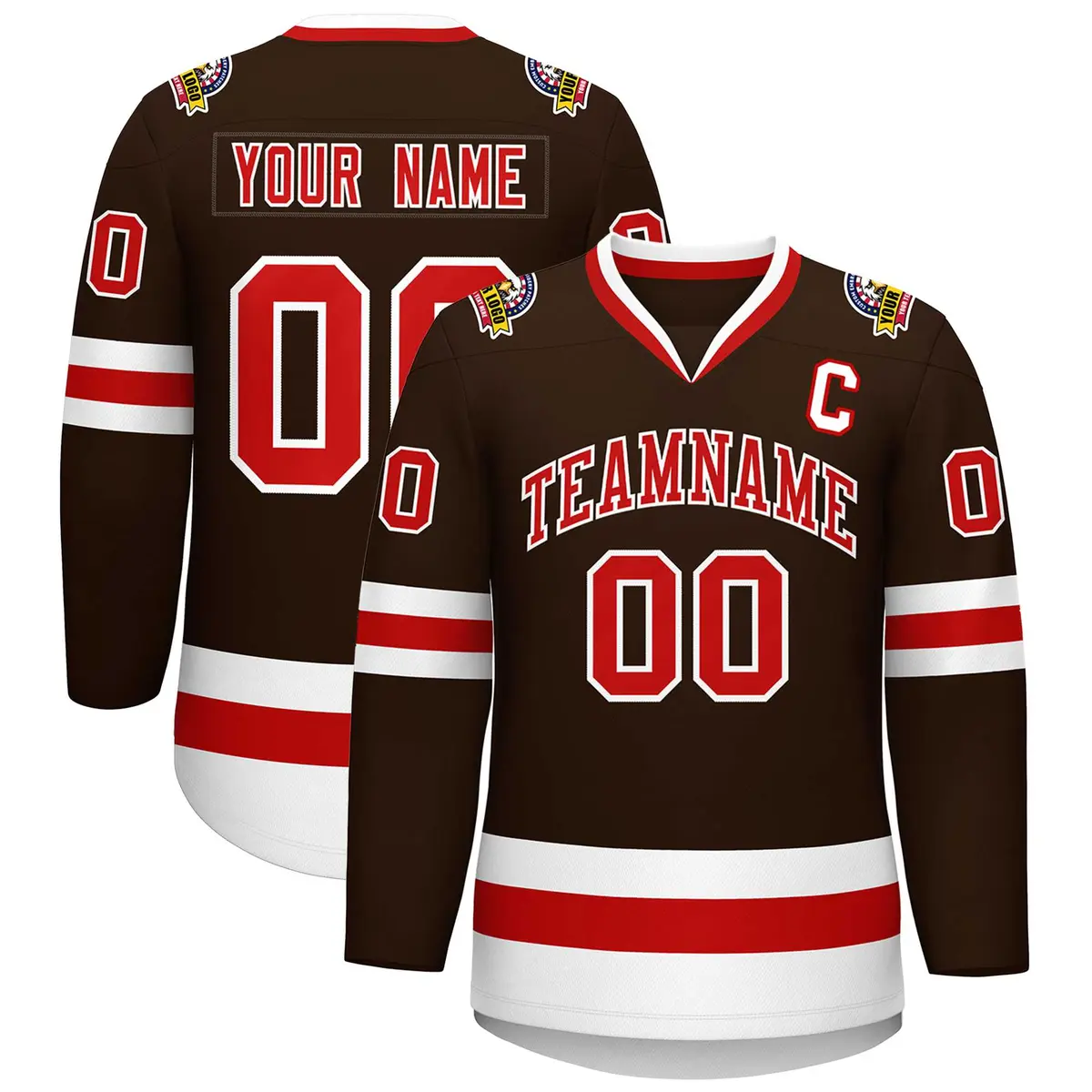 Classic Style Hockey Jersey in Brown Red-White
