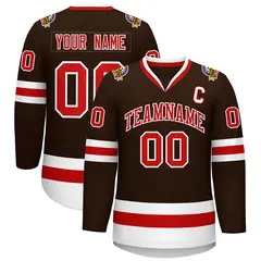 Classic Style Hockey Jersey in Brown Red-White 1