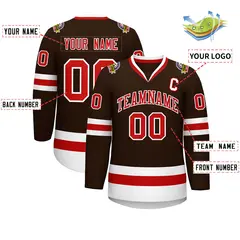 Classic Style Hockey Jersey in Brown Red-White 2