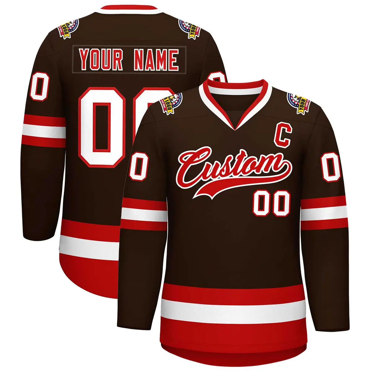 Classic Style Hockey Jersey in Brown Red-White