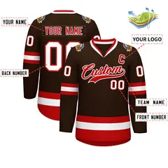 Classic Style Hockey Jersey in Brown Red-White 2