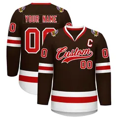 Classic Style Hockey Jersey in Brown Red-White 1