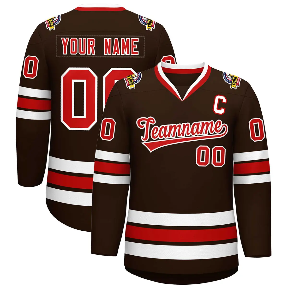 Classic Style Hockey Jersey in Brown Red-White
