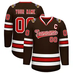 Classic Style Hockey Jersey in Brown Red-White 1