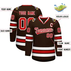 Classic Style Hockey Jersey in Brown Red-White 2
