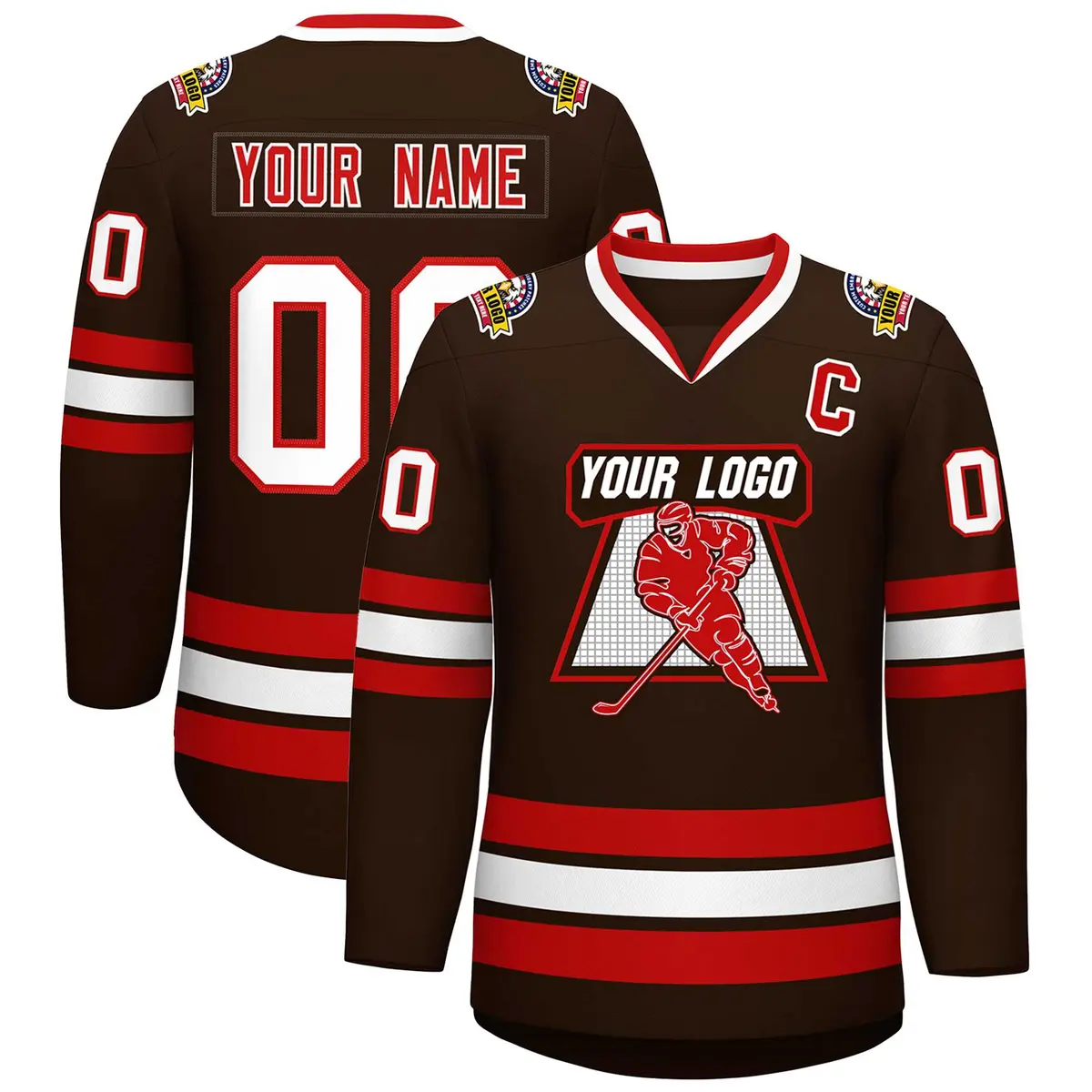 Classic Style Hockey Jersey in Brown Red-White