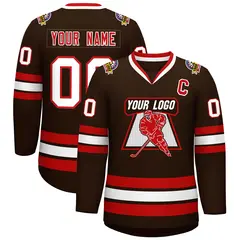 Classic Style Hockey Jersey in Brown Red-White 1
