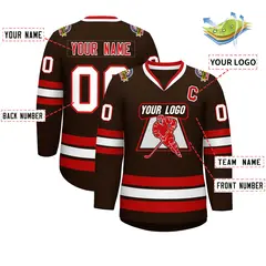 Classic Style Hockey Jersey in Brown Red-White 2