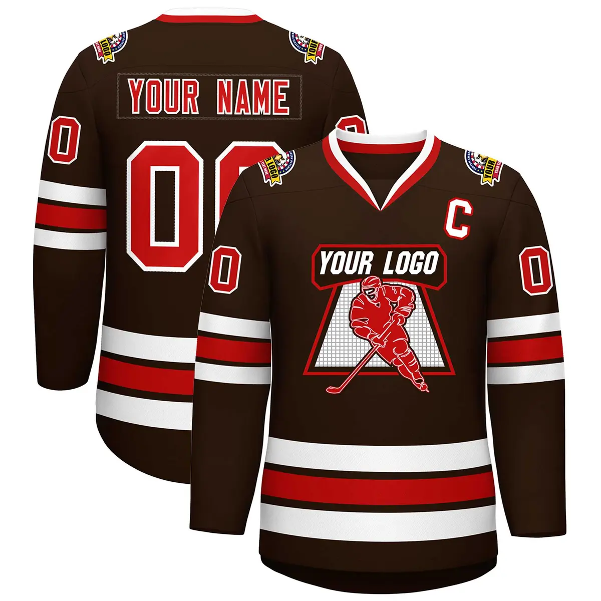 Classic Style Hockey Jersey in Brown Red-White