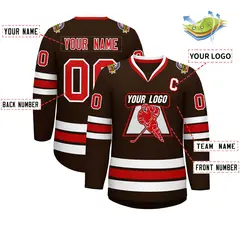Classic Style Hockey Jersey in Brown Red-White 2
