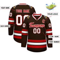 Classic Style Hockey Jersey in Brown Red-White 2