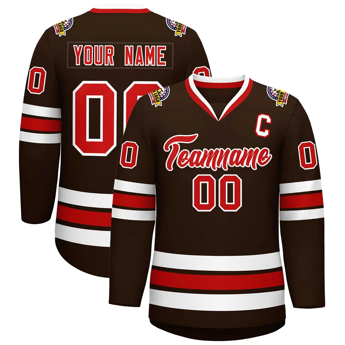 Classic Style Hockey Jersey in Brown Red-White