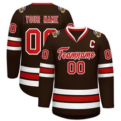 Classic Style Hockey Jersey in Brown Red-White 1