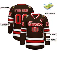 Classic Style Hockey Jersey in Brown Red-White 2