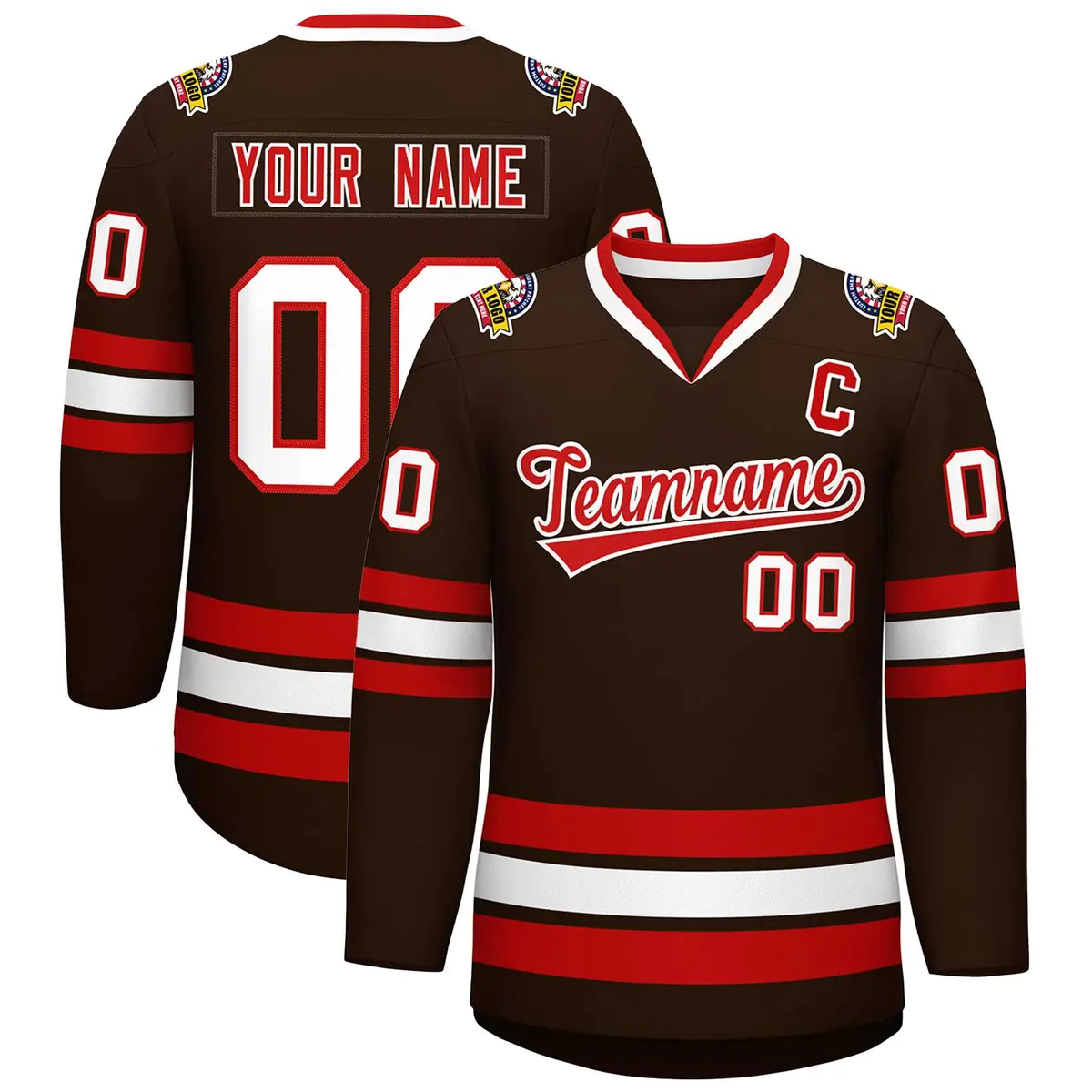 Classic Style Hockey Jersey in Brown Red-White